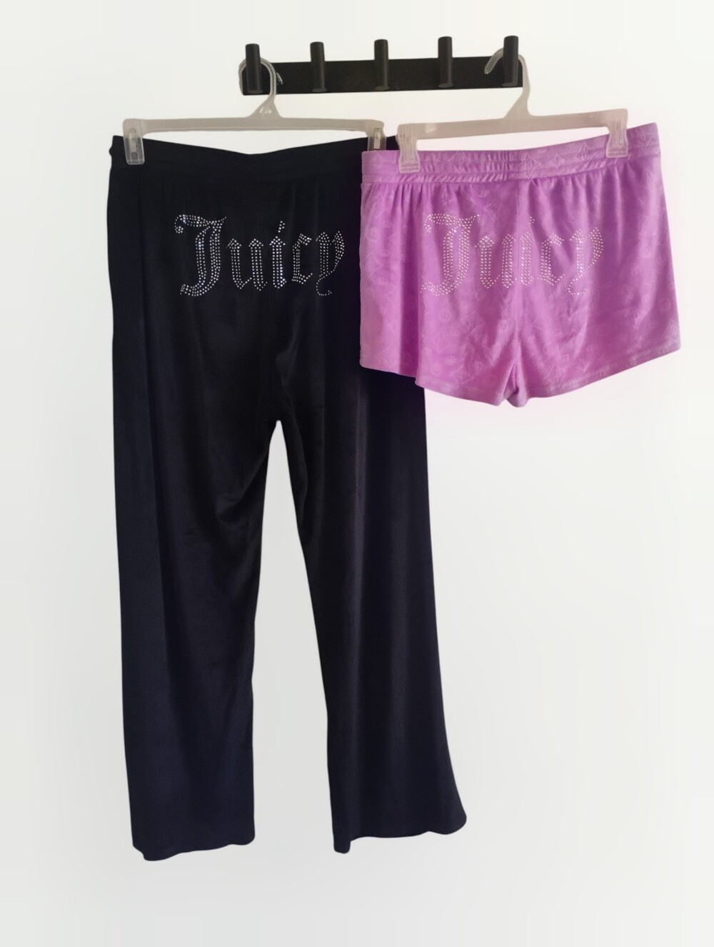 Juicy Couture Black Velour Pants & Purple 💜 Velour Shorts - Rhinestone Logo